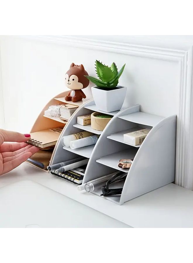 Khaki 1 Pocket Grid Folder Cosmetic Desktop Storage Case Organizer Stand Holder - Image 4