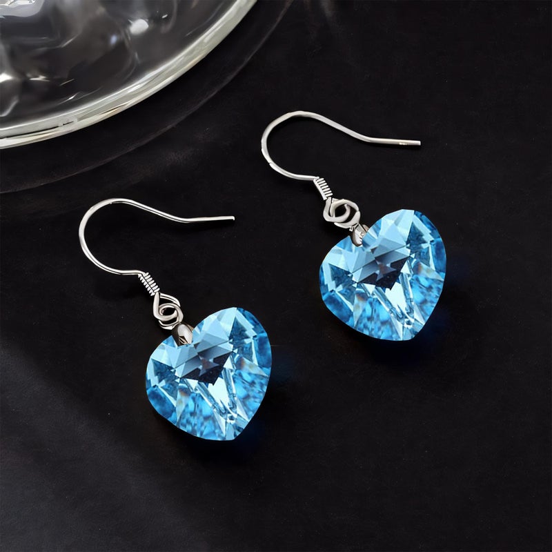 EVEVIC Austrian Crystal Heart Drop Dangle Earrings for Women 925 Sterling Silver Hook Hypoallergenic Earring (Aquamarine) - Image 4