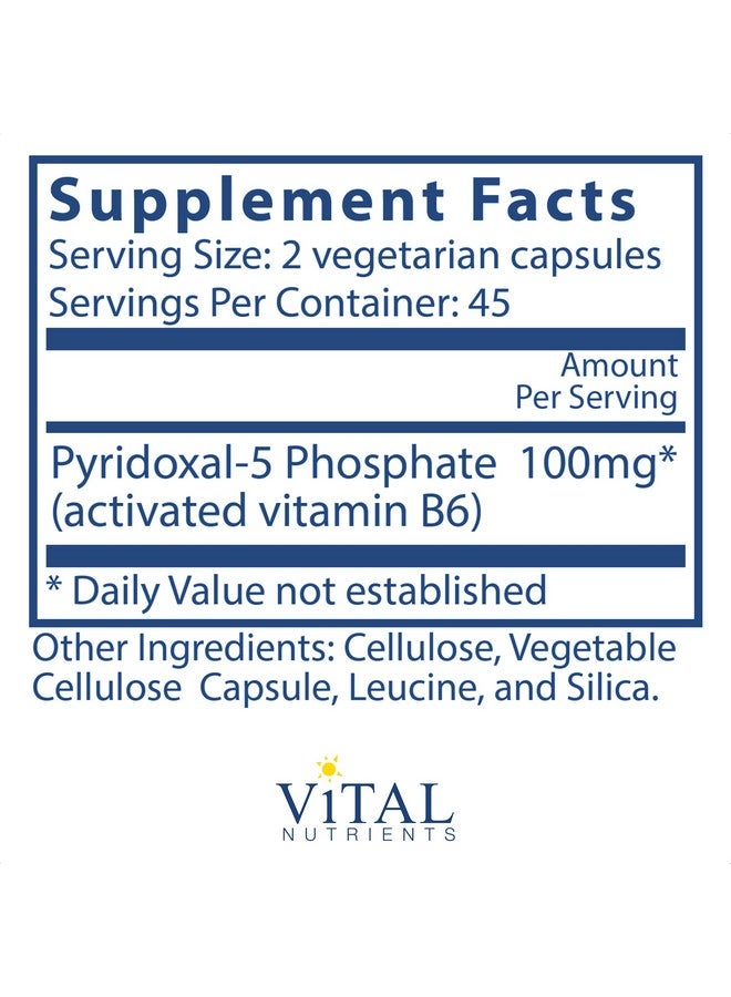 Vital Nutrients Pyridoxal5 Phosphate Activated Vitamin B6 90 Vegetarian Capsules Per Bottle 50 Mg - Image 3