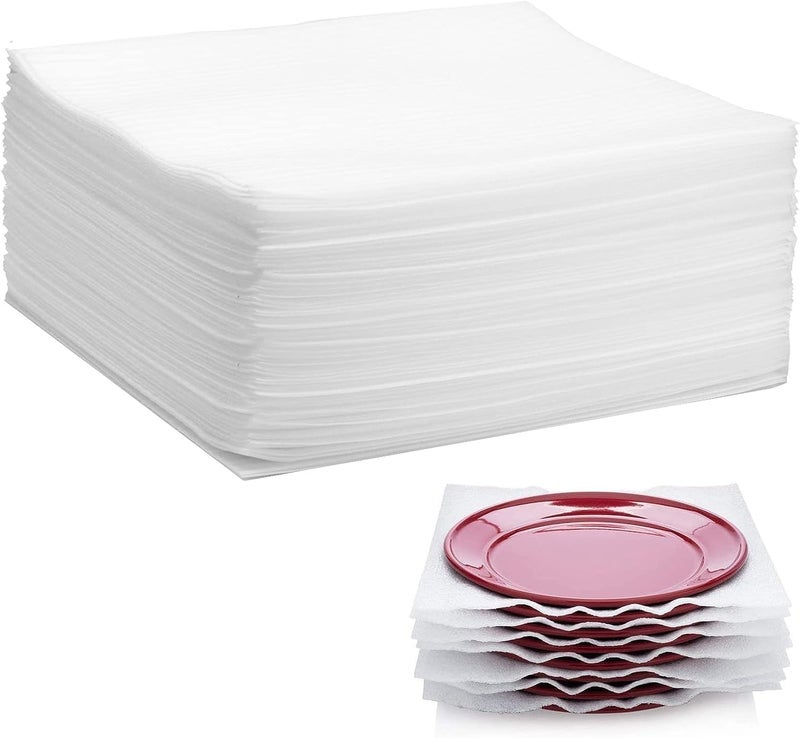 WAUPPY 100 Pack Foam Wrap Sheets for Packing Storage Shipping Moving Supplies, Cushion Foam Wrap Packing Foam for Dishes, China, Glass and Furniture (12”x12”) - Image 1