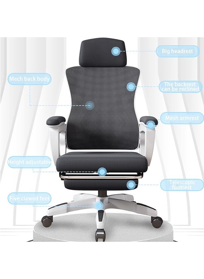 JCB CHIC Ergonomic Office Chair, Height & Backrest Adjustable, Lumbar Support & Footrest, Mesh Back & Foam Seat, White, Minimalist Style, Perfect for Office, Study & Gaming（Z1 black）  - Image 4