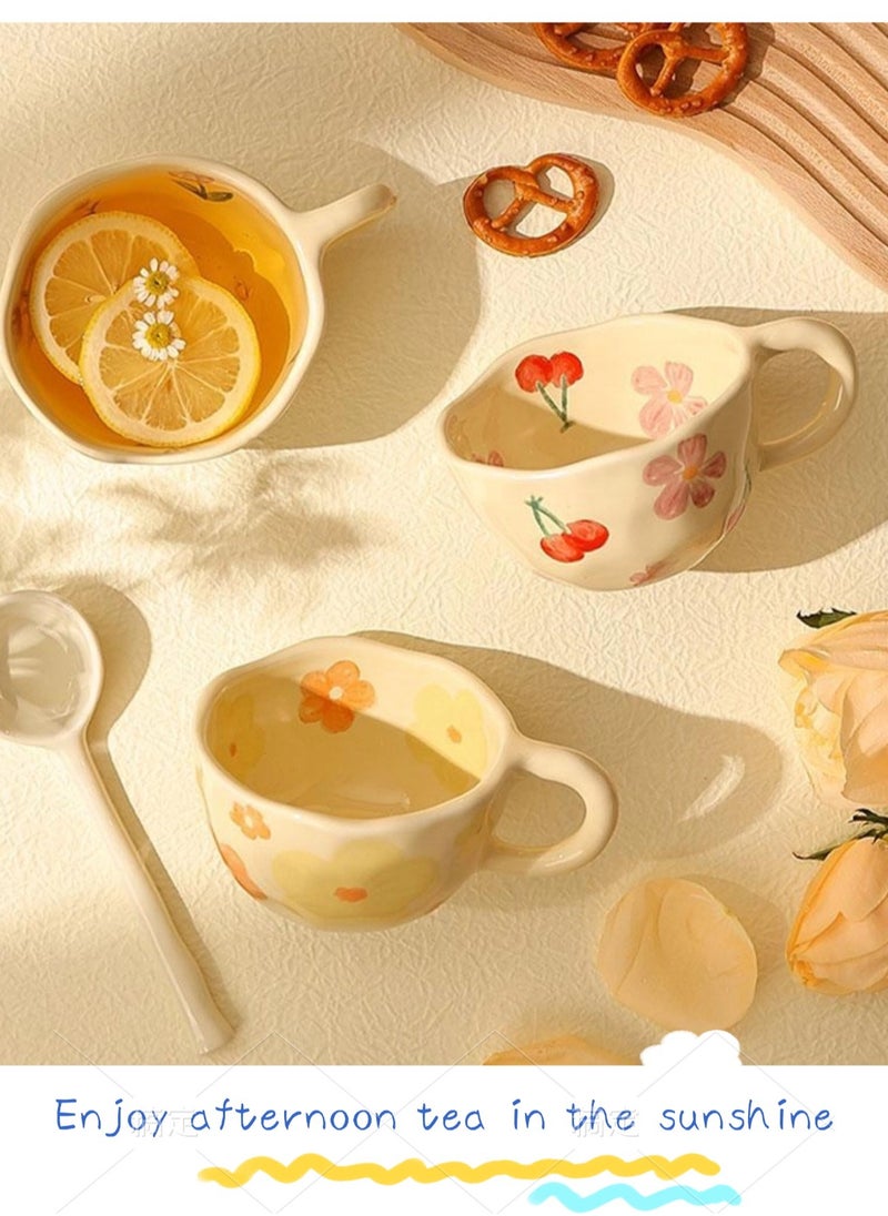 بريتيل - فنجان قهوة سيراميكي بمقبض كوب حليب، بنقشة ساكورا والكرز بتصميم زهري إبداعي، آمن في غسالة الصحون، مثالي للاتيه، الشاي، والحليب، مناسب للاستخدام في المكتب والمنزل بسعة 250 مل (8.5 أونصات) - Image 1