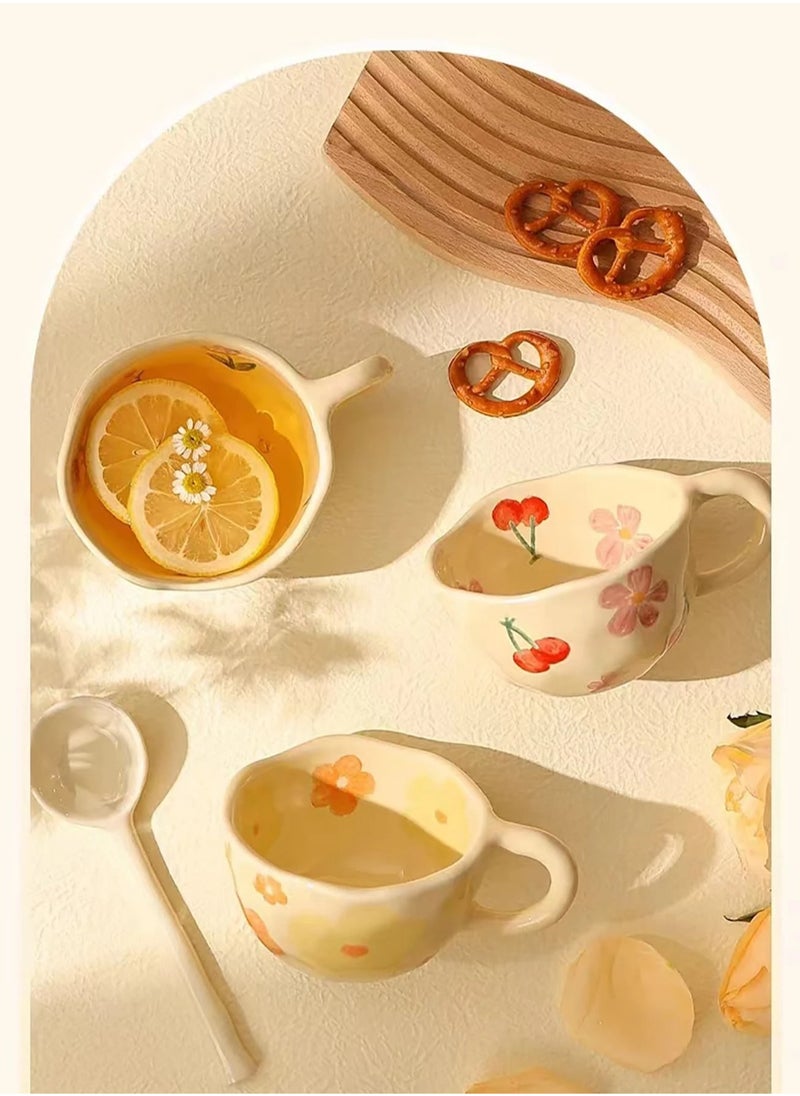 بريتيل - فنجان قهوة سيراميكي بمقبض كوب حليب، بنقشة ساكورا والكرز بتصميم زهري إبداعي، آمن في غسالة الصحون، مثالي للاتيه، الشاي، والحليب، مناسب للاستخدام في المكتب والمنزل بسعة 250 مل (8.5 أونصات) - Image 1