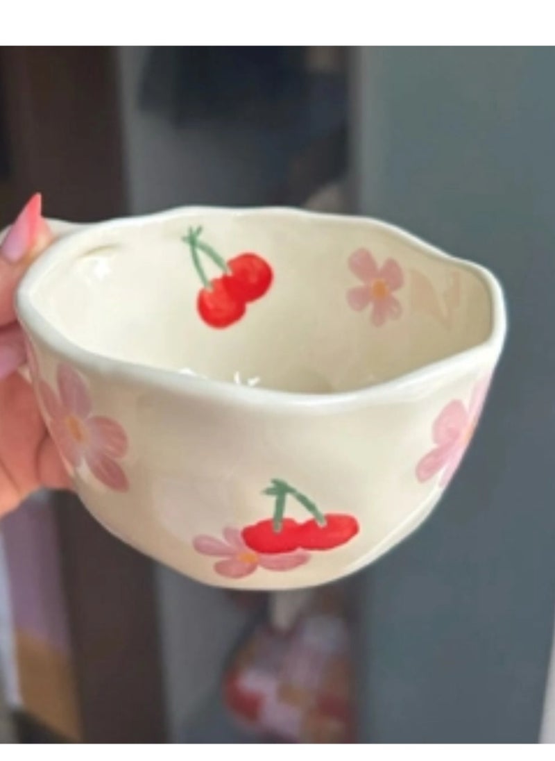 بريتيل - فنجان قهوة سيراميكي بمقبض كوب حليب، بنقشة ساكورا والكرز بتصميم زهري إبداعي، آمن في غسالة الصحون، مثالي للاتيه، الشاي، والحليب، مناسب للاستخدام في المكتب والمنزل بسعة 250 مل (8.5 أونصات) - Image 1