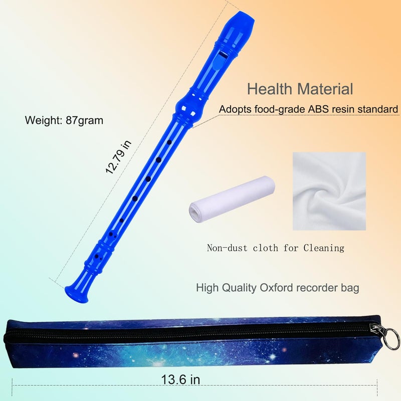 Auteey 8 Holes Soprano Recorder with Cleaning Rod and Bag, Professional German Style C Key Recorder for Kids Beginners Students(Blue) - Image 2
