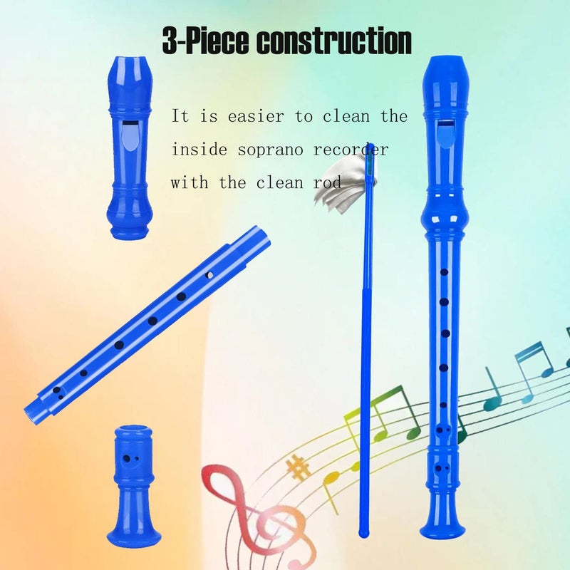 Auteey 8 Holes Soprano Recorder with Cleaning Rod and Bag, Professional German Style C Key Recorder for Kids Beginners Students(Blue) - Image 4