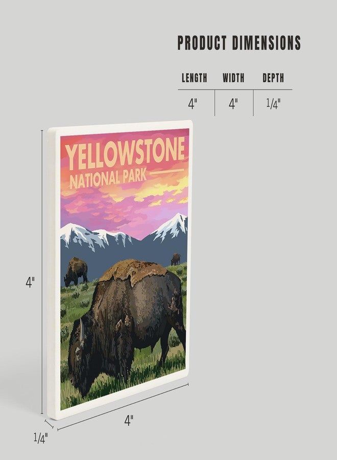 Lantern Press Yellowstone National Park, Bison and Sunset (Absorbent Ceramic Coaster, Single, Cork Back, Kitchen Table Decor) - Image 5