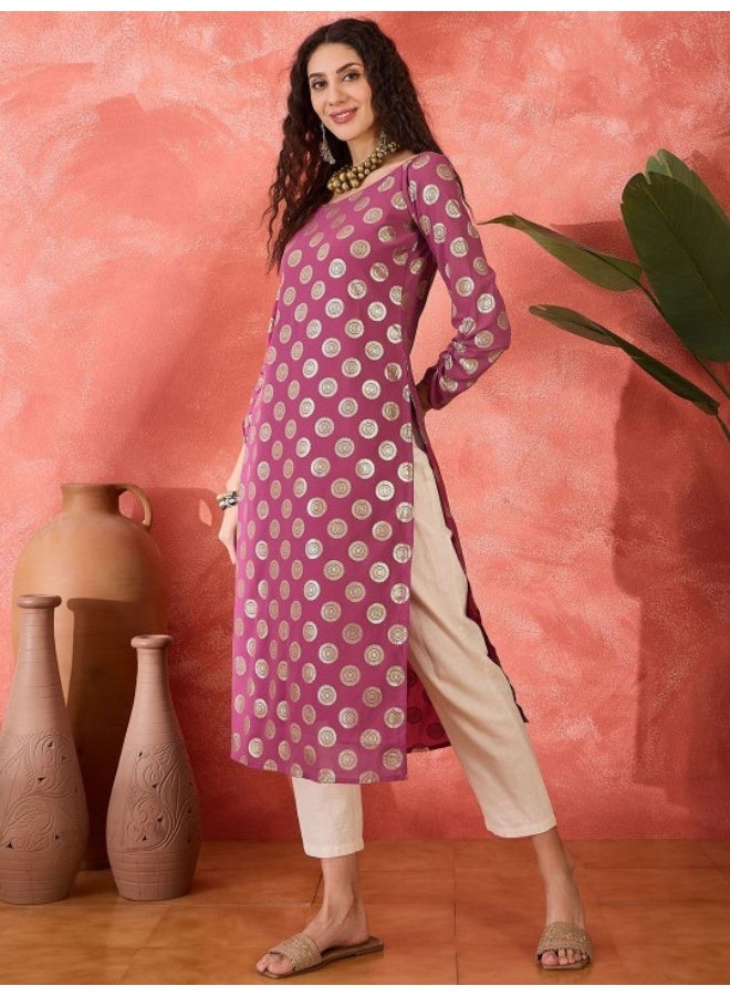 AKS Purple Gold Printed Georgette Kurta  - Image 3