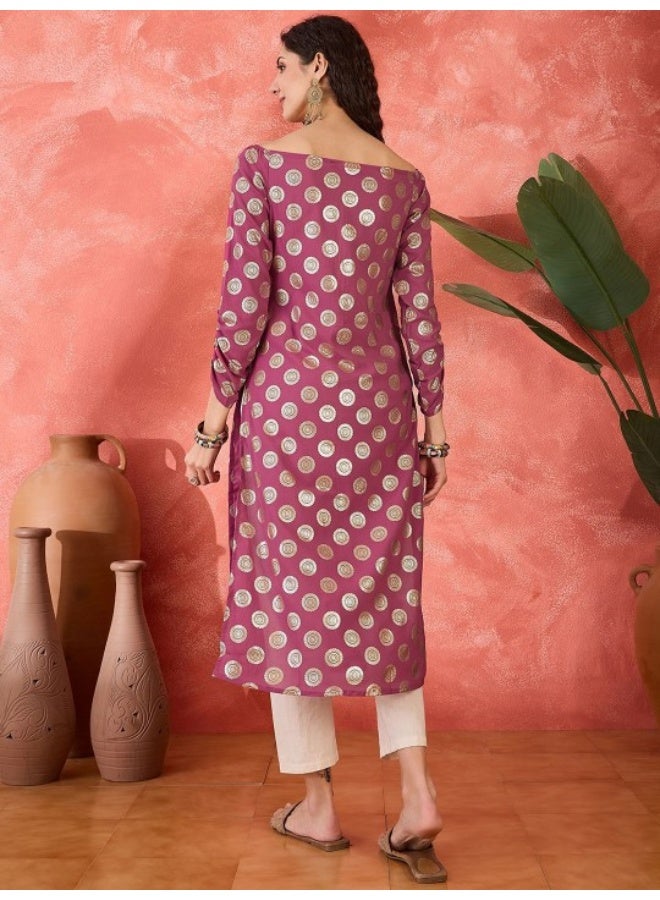 AKS Purple Gold Printed Georgette Kurta  - Image 4