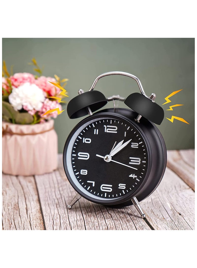 Arabest 4 Inches Twin Bell Alarm Clock For Heavy Sleepers, Non Ticking Night Backlight Battery Operated, Vintage Alarm Clock (Black) - Image 5