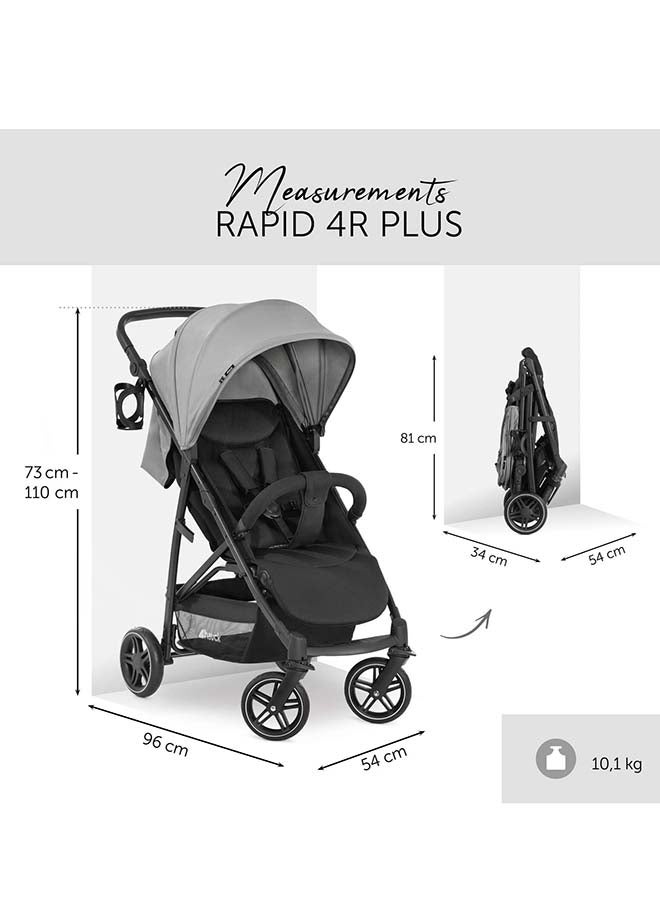 hauck Rapid 4R Plus Stroller – Grey – From Birth to 25 kg - 4 Years – Lightweight Foldable Pushchair with Suspension, Adjustable Backrest & Large Wheels - Image 2