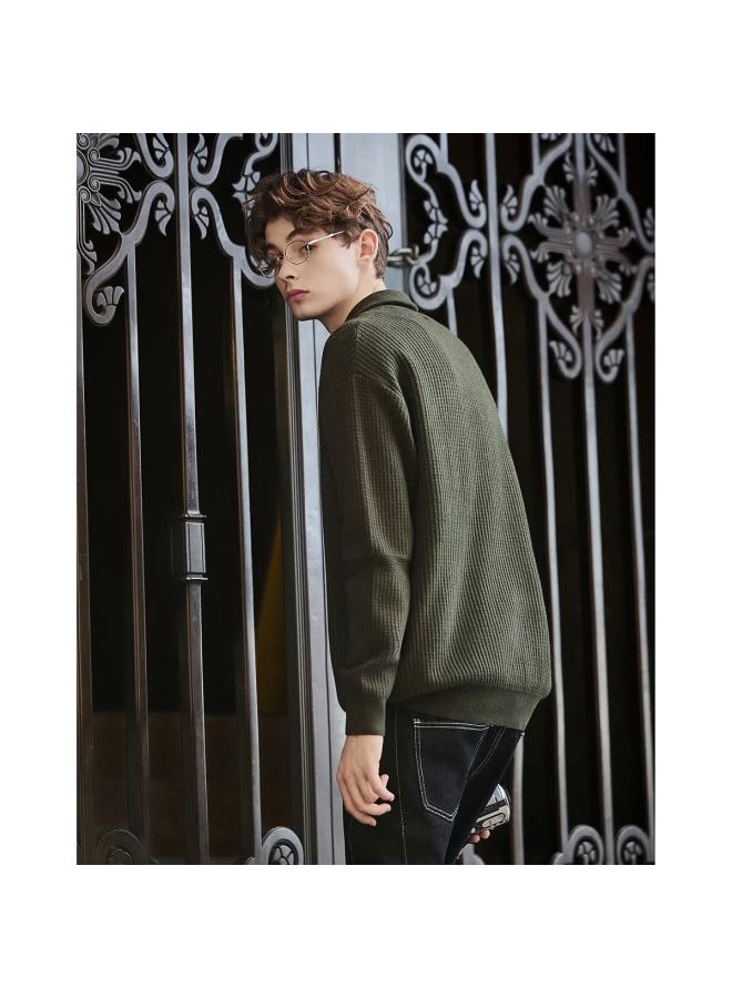Tonlion ,  Autumn And Winter Men's Semi-open Chest Small Plaid Texture Lapel Sweater - Image 3