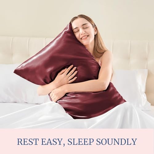GO WELL Solid Satin Silk Pillow Covers Pack of 2 for Hair and Skin-with Satin Scrunchies |Satin Pillow coves for Hair and Skin|scrunchies for Women 3-Piece|Silk Pillow case (Burgundy) 800Tc - Image 5