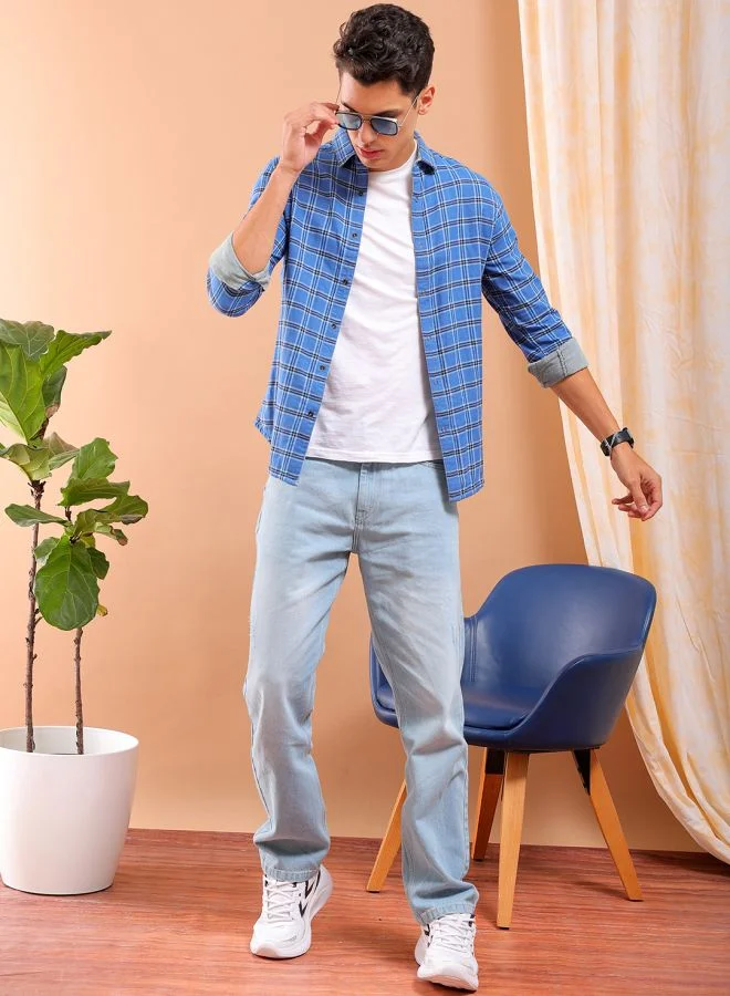 The Indian Garage Co Men Slim Fit Checkered Full Sleeves Spread Collar Casual Shirt