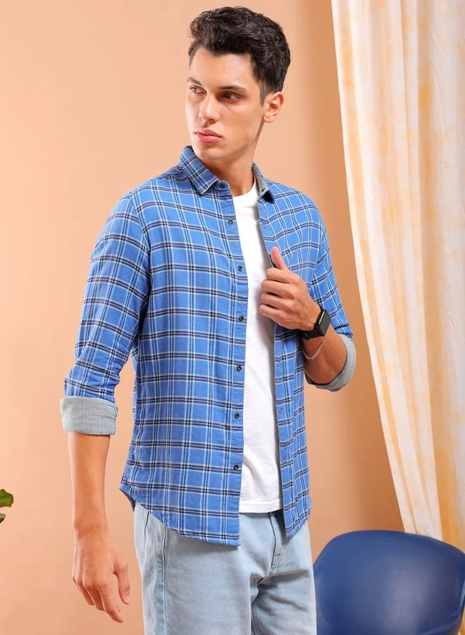 The Indian Garage Co Men Slim Fit Checkered Full Sleeves Spread Collar Casual Shirt