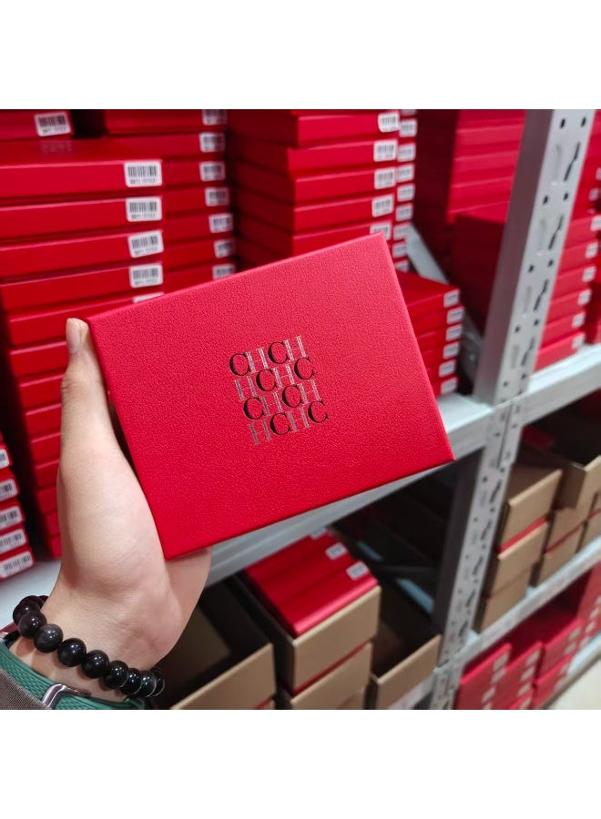 CAROLINA HERRERA Coffee Tri-Fold Wallet with Lock Decoration Snap Closure CH Embossed Business Style Unisex Gift Box for Cash Cards Daily Carry - Image 5