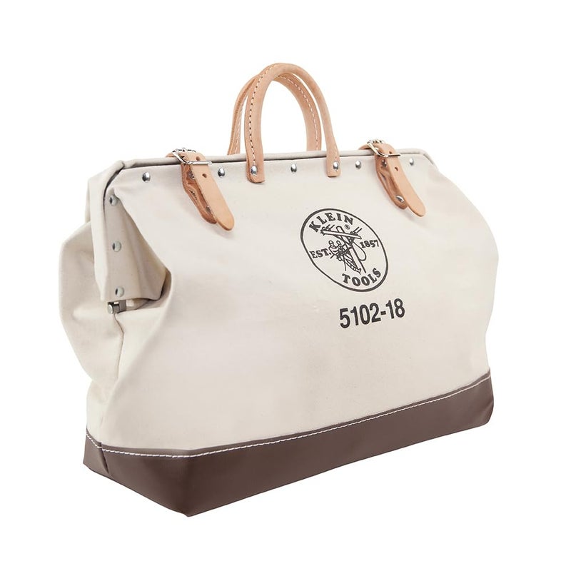 Klein Tools 510218 Heavy Duty Natural Canvas Tool Bag Tool Tote MultiPurpose Bag with Wide Hinged Opening and Leather Handles 18Inch - Image 2