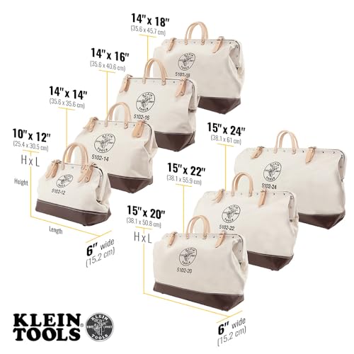 Klein Tools 510218 Heavy Duty Natural Canvas Tool Bag Tool Tote MultiPurpose Bag with Wide Hinged Opening and Leather Handles 18Inch - Image 3