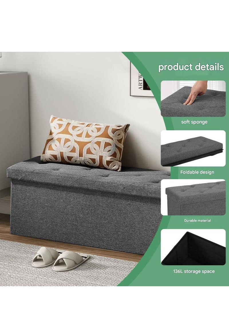 XiuWoo Foldable Storage Ottoman Bench, Storage Chest, Large End of Bed Foot Rest Stool with Padded Seat, Bedroom Bench for Living Room, Support 660lbs, Pure Grey - Image 2