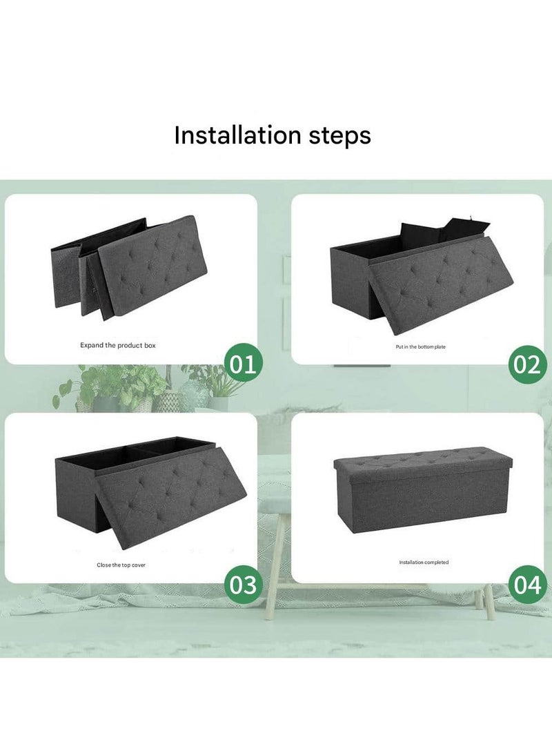 XiuWoo Foldable Storage Ottoman Bench, Storage Chest, Large End of Bed Foot Rest Stool with Padded Seat, Bedroom Bench for Living Room, Support 660lbs, Pure Grey - Image 3