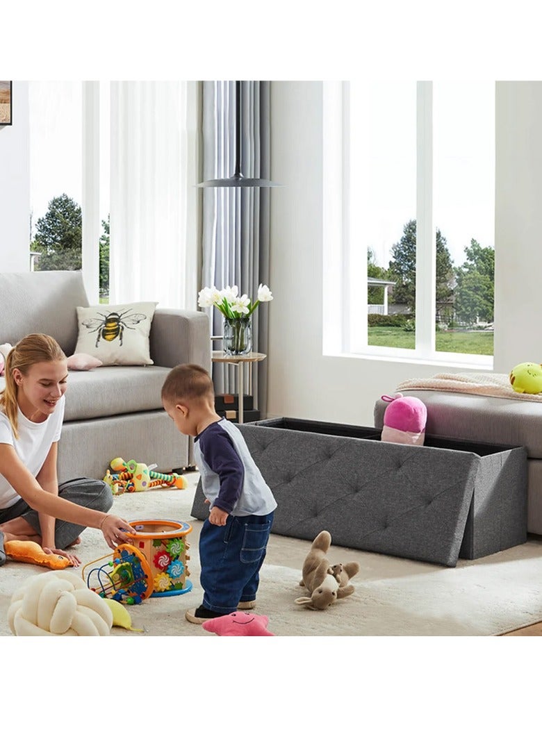 XiuWoo Foldable Storage Ottoman Bench, Storage Chest, Large End of Bed Foot Rest Stool with Padded Seat, Bedroom Bench for Living Room, Support 660lbs, Pure Grey - Image 5