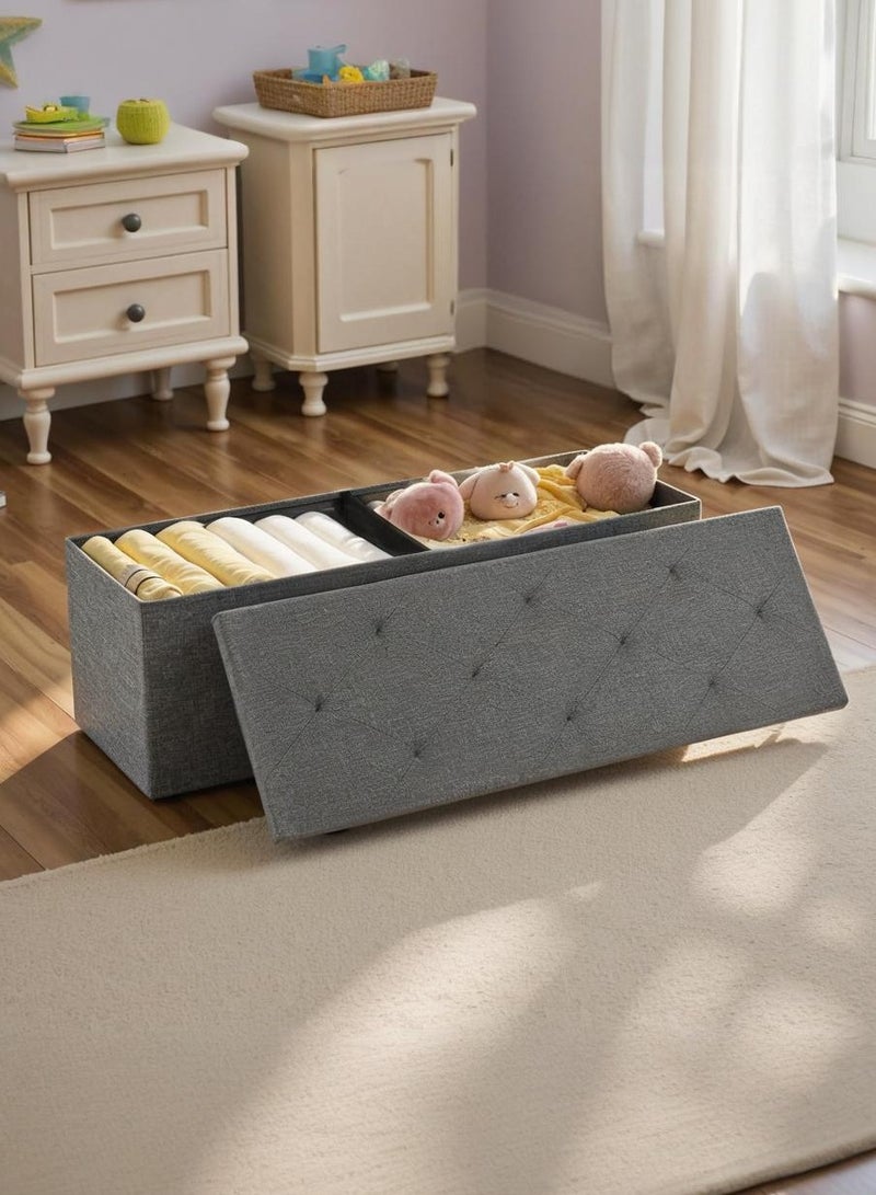 XiuWoo Foldable Storage Ottoman Bench, Storage Chest, Large End of Bed Foot Rest Stool with Padded Seat, Bedroom Bench for Living Room, Support 660lbs, Pure Grey - Image 1