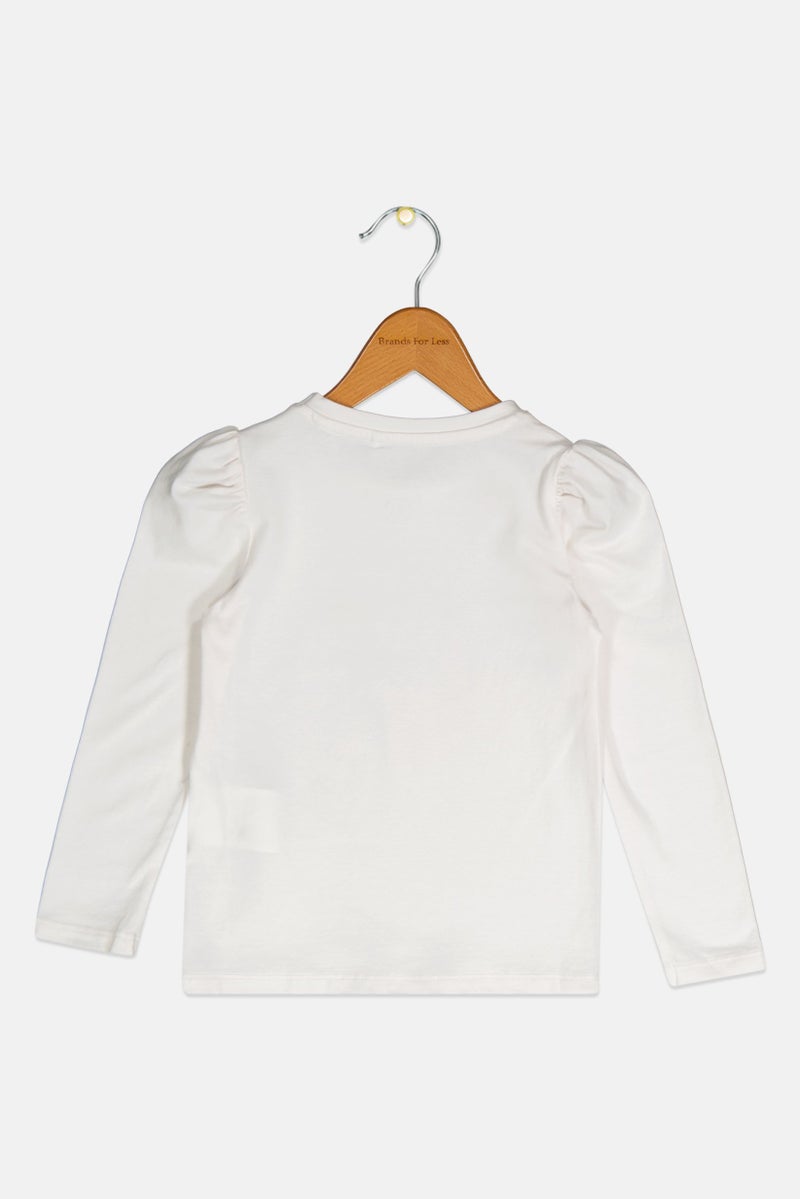 NAME IT تي شيرت طويل الأكمام للبنات الصغيرات بطباعة جرافيك، أبيض - Image 2