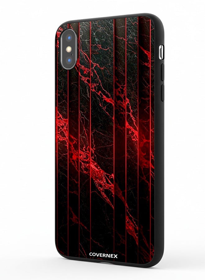 Covernex Apple iPhone Xs Protective Case Cover Printed Featuring Crimson and Veined Marble Texture - Image 1