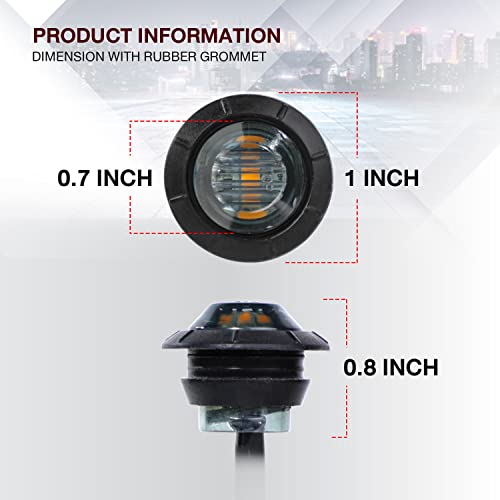 TMH 10 Pcs 3/4 Inch Smoked Lens Amber 3 LED Mini Round Miniature Side Marker Indicator Lights with Rubber suitable for Trailer Pickup Truck Car 12V DC Waterproof - Image 4