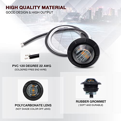 TMH 10 Pcs 3/4 Inch Smoked Lens Amber 3 LED Mini Round Miniature Side Marker Indicator Lights with Rubber suitable for Trailer Pickup Truck Car 12V DC Waterproof - Image 3