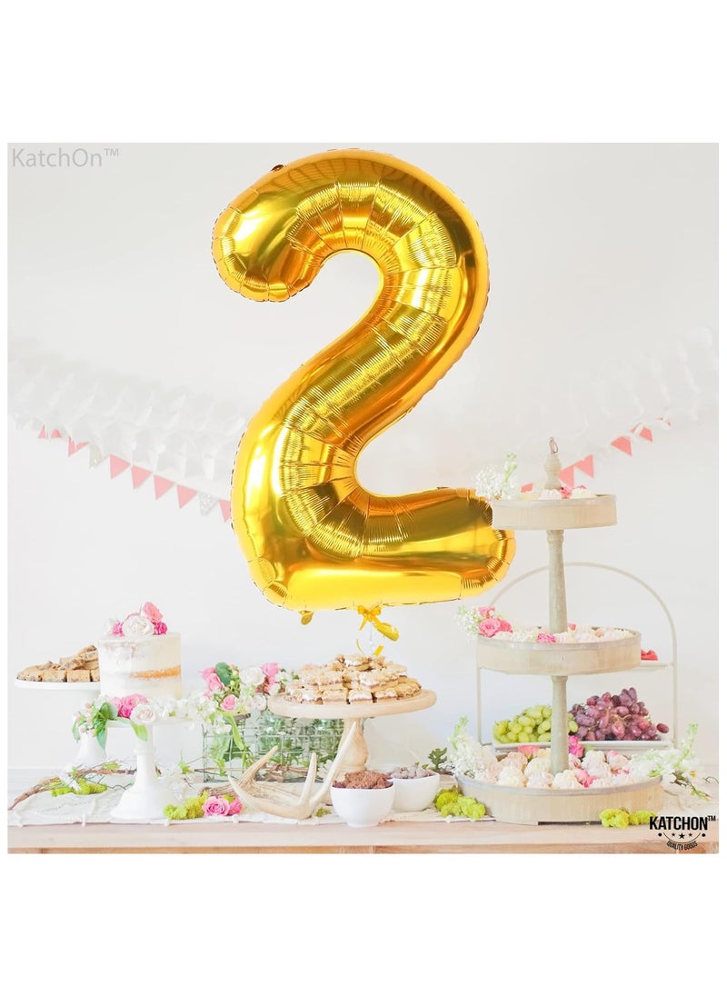 KATCHON Gold Two Balloon for 2nd Birthday - 40 Inch | Number 2 Balloon for 2nd Birthday Decorations  - Image 2
