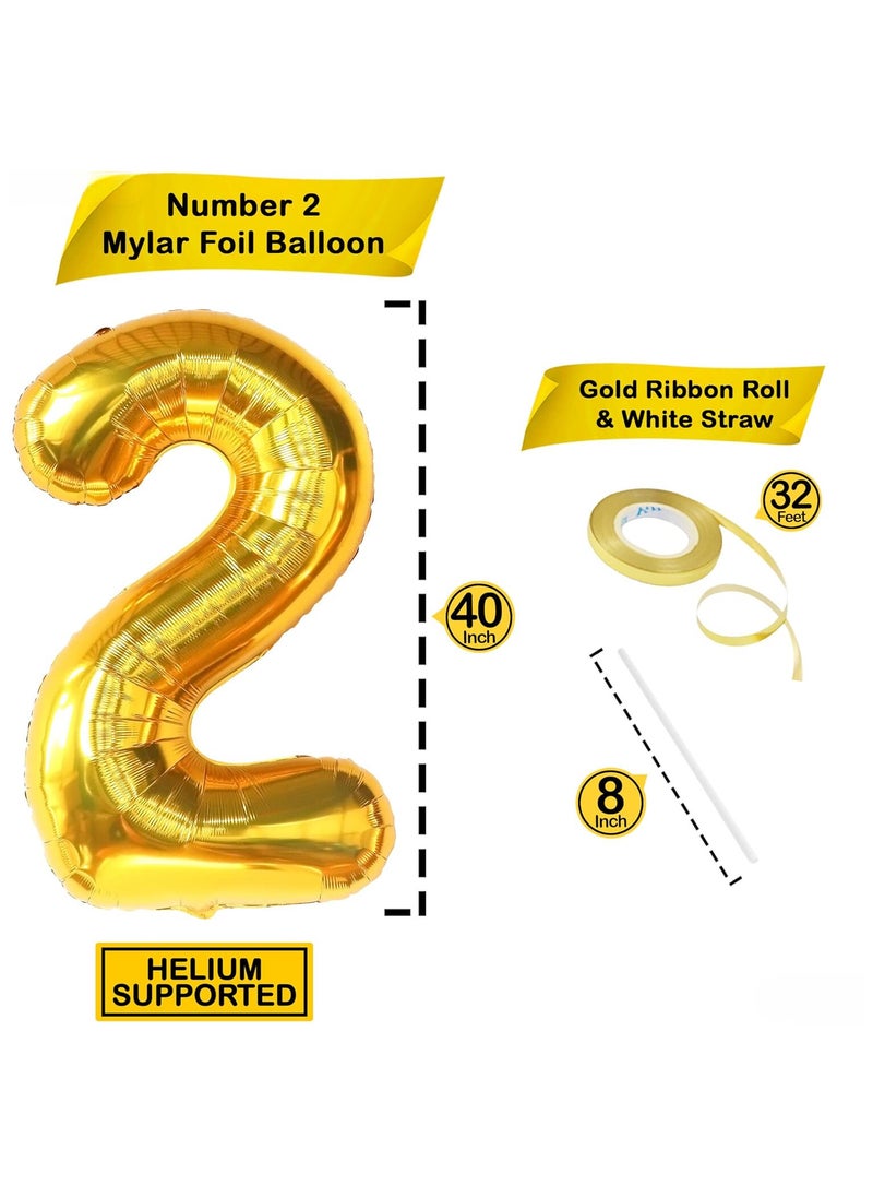 KATCHON Gold Two Balloon for 2nd Birthday - 40 Inch | Number 2 Balloon for 2nd Birthday Decorations  - Image 3