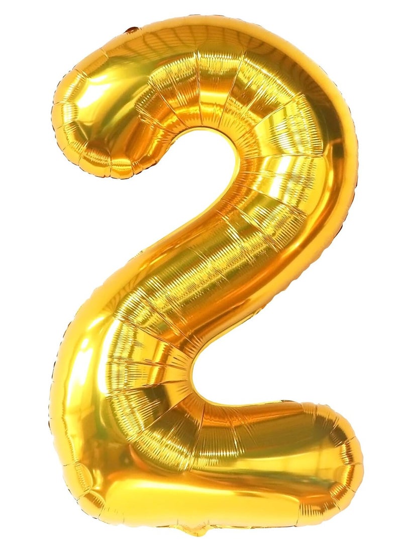 KATCHON Gold Two Balloon for 2nd Birthday - 40 Inch | Number 2 Balloon for 2nd Birthday Decorations  - Image 1