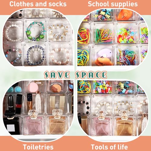 Tioncy 8 Pcs Stackable Clear Drawer Organizer Set 3 x 3 x 2 Small Makeup Vanity Storage Bins Office Desk Drawer Dividers Container Organization for Makeup Vanity Office Bathroom Kitchen Utensil - Image 3