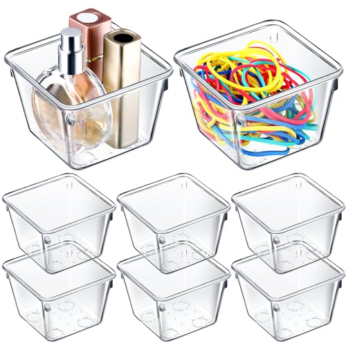 Tioncy 8 Pcs Stackable Clear Drawer Organizer Set 3 x 3 x 2 Small Makeup Vanity Storage Bins Office Desk Drawer Dividers Container Organization for Makeup Vanity Office Bathroom Kitchen Utensil - Image 1