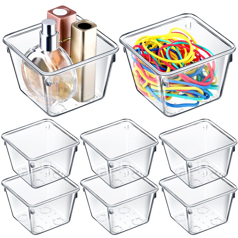Tioncy 8 Pcs Stackable Clear Drawer Organizer Set 3 x 3 x 2 Small Makeup Vanity Storage Bins Office Desk Drawer Dividers Container Organization for Makeup Vanity Office Bathroom Kitchen Utensil - Image 2