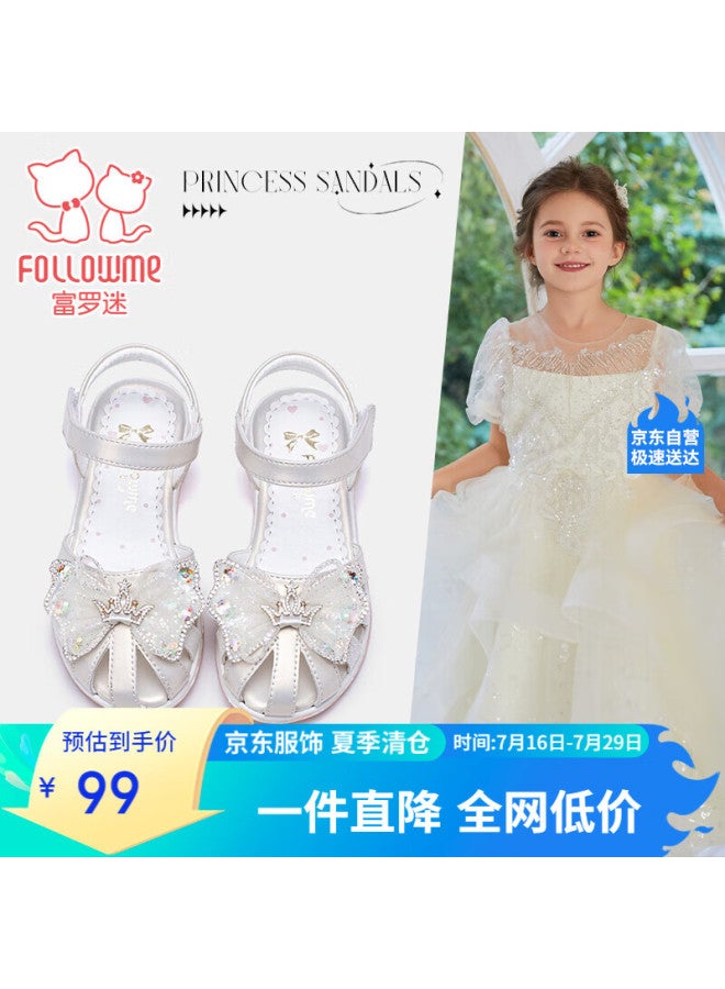 Follow Me Girls' Closed-toe Sandals, Summer Sweet Bow Princess Shoes For Older Children, Non-slip Beach Shoes, Huancai Mi Color, Size 32