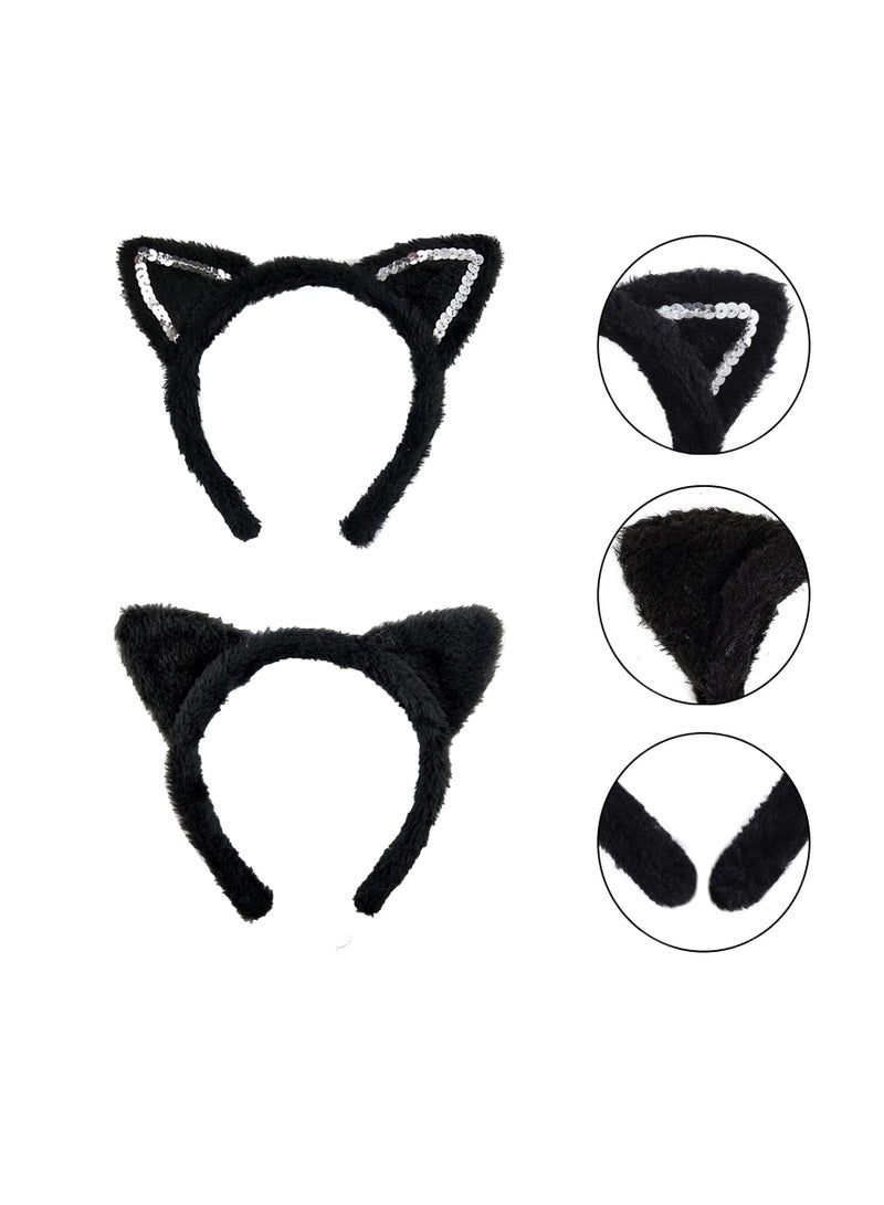 2PCS Cat Costume Set，Long Fur Cat Tail Cosplay Set Halloween Fancy Dress Costume Set, Cat Ears Headband Cat Tail, Cat Bow, Harlequin Mask for Valentine's Day Dress up Halloween (Black) - Image 5