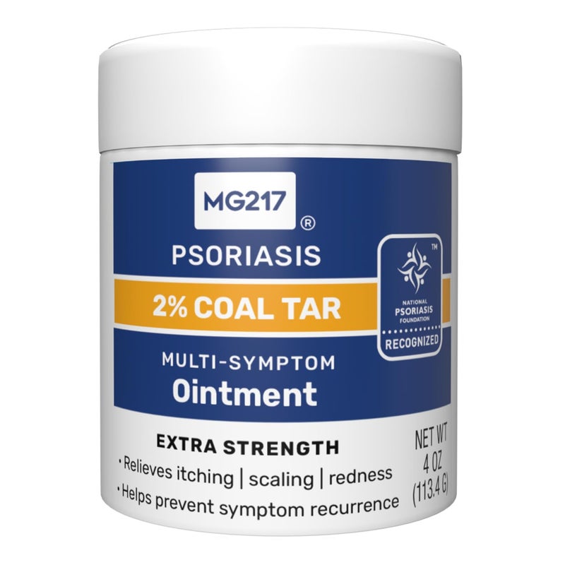 MG217 مرهم MG217 2% قطران الفحم لمرض الصدفية، قوة إضافية لتخفيف الأعراض المتعددة، يخفف الحكة، التقشر، الاحمرار بفعالية، فيتامين A وD وE، 4 أونصة في جرة - Image 1