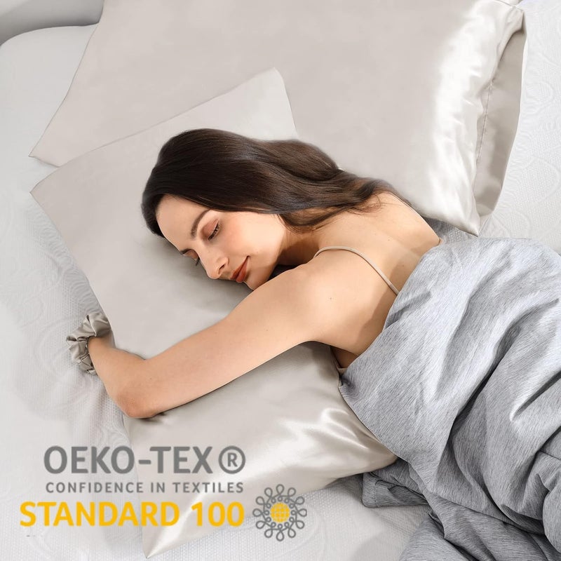 Vielit Satin Pillowcase 40 x 60 cm Set of 2, Pillowcase for Hair, Similar to Silk Pillowcases, 40 x 60 cm Oeko-Tex Certified Beige & 2 Satin Scrunchies - Image 2