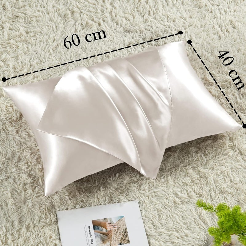 Vielit Satin Pillowcase 40 x 60 cm Set of 2, Pillowcase for Hair, Similar to Silk Pillowcases, 40 x 60 cm Oeko-Tex Certified Beige & 2 Satin Scrunchies - Image 4