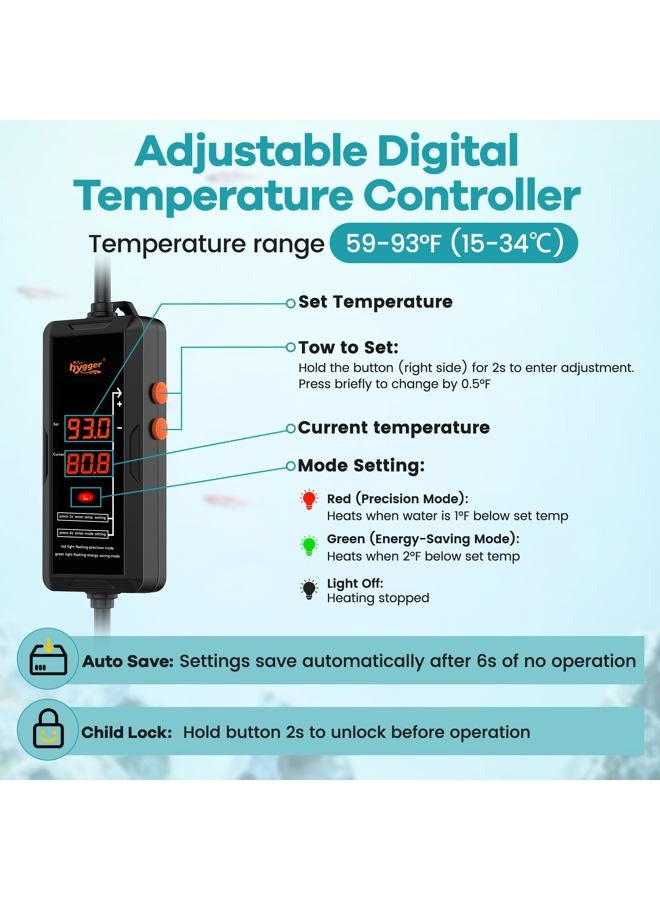 Hygger Aquarium Heater, 300W/500W/800W/1000W Submersible Fish Tank Heater with Temperature Controller, Over-Temperature Off-Water Protection Alarm for Saltwater Freshwater (500W, 65-130 Gallon) - Image 3