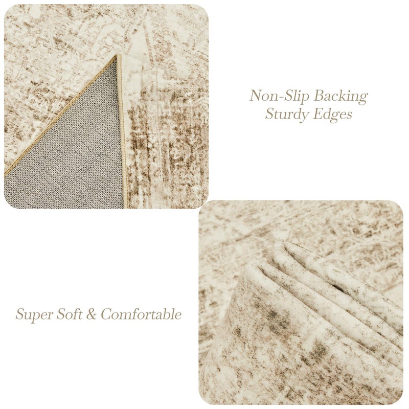 Soalmost 5x7 Area Rugs Brown Low Pile Indoor Washable Trendy Faded Style Floral Rugs for Bedroom Living Room Dining Room Foldable Non-Slip Thin Print Mat - Image 5