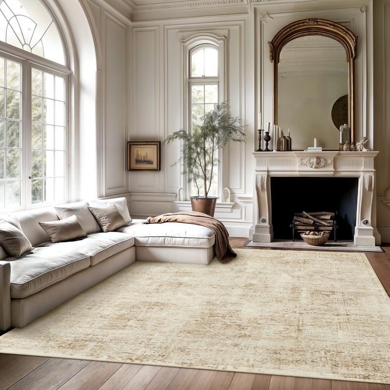 Soalmost 5x7 Area Rugs Brown Low Pile Indoor Washable Trendy Faded Style Floral Rugs for Bedroom Living Room Dining Room Foldable Non-Slip Thin Print Mat - Image 2