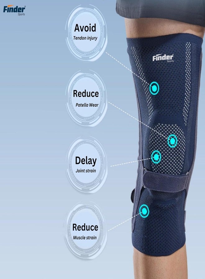 فايندر دعامة الركبة الرياضية من فايندر مع امتصاص الصدمات السيليكوني ودعم زنبركي، وضغط مزدوج الحزام، ومضاد للانزلاق، ودعم للركبة للرجال والنساء (أزرق داكن، مقاس متوسط) - Image 4