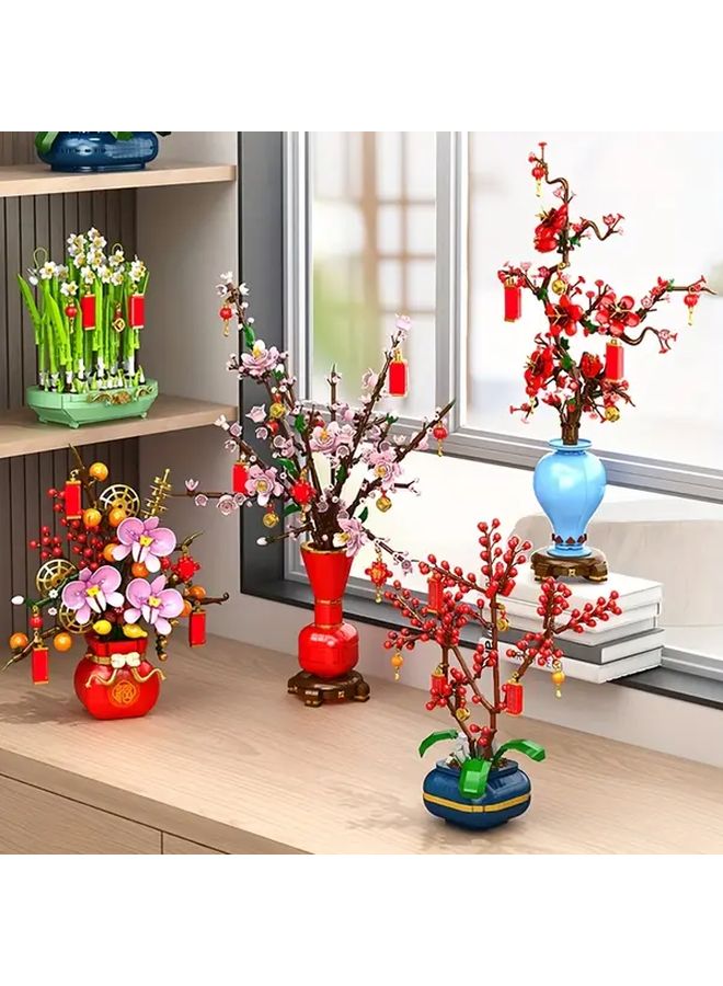 855 PCS Chinese Spring Festival Building Block Flower Set DIY Desktop Decoration - Image 2