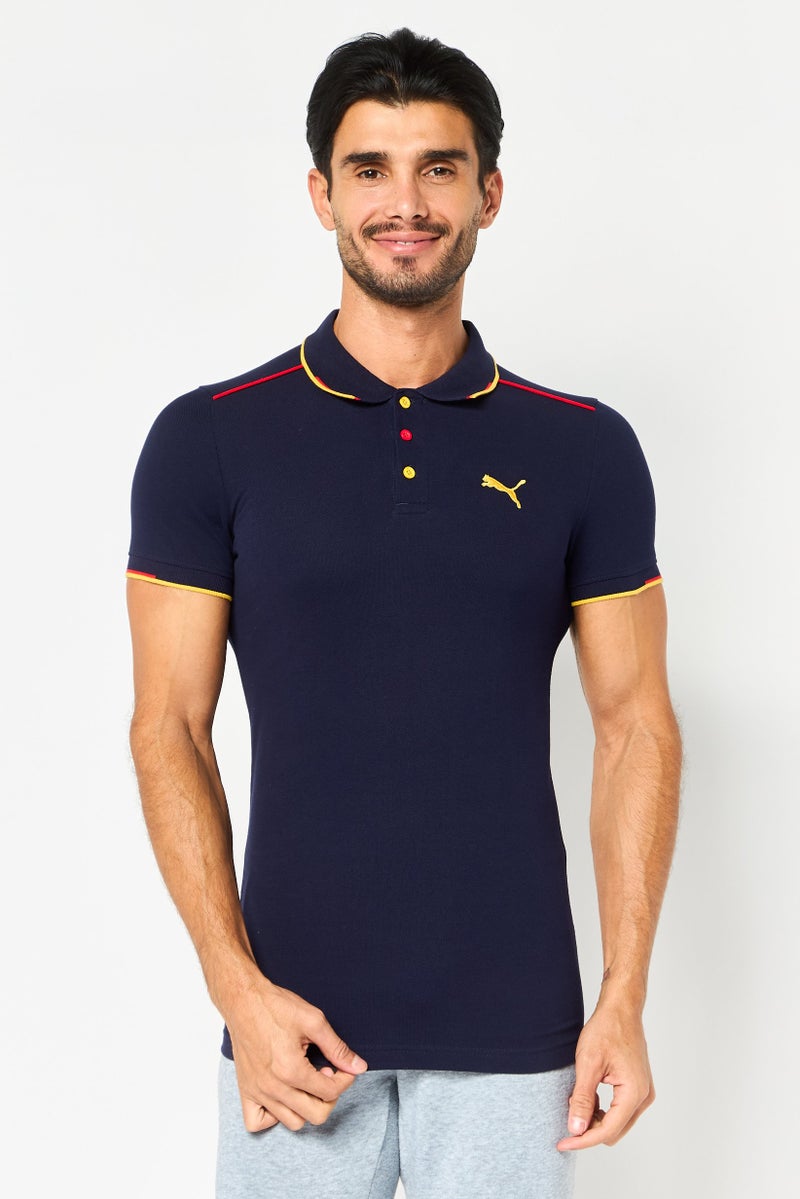 PUMA Men Sportswear Fit Short Sleeve Embroidered Logo Outdoor Polo Shirt, Navy - Image 1