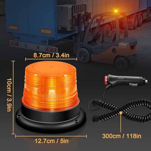 AutoBizarre 12V/24V Revolving Amber Yellow Orange Emergency Clearance Warning Strobe LED Beacon Lights with Magnetic Base & Cigarette Lighter Cord For All Cars, Trucks, Vans, SUVs, etc. - Image 3