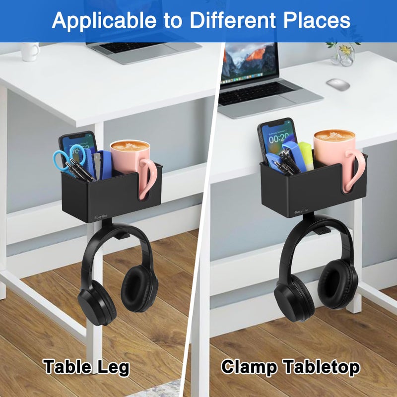 ROSYLINE ROSLINE 3-in-1 Clip-on Desk Organizer - Pen, Headphone, and Cup Holder for Expanding Office and Gaming Space (Black) - Image 4