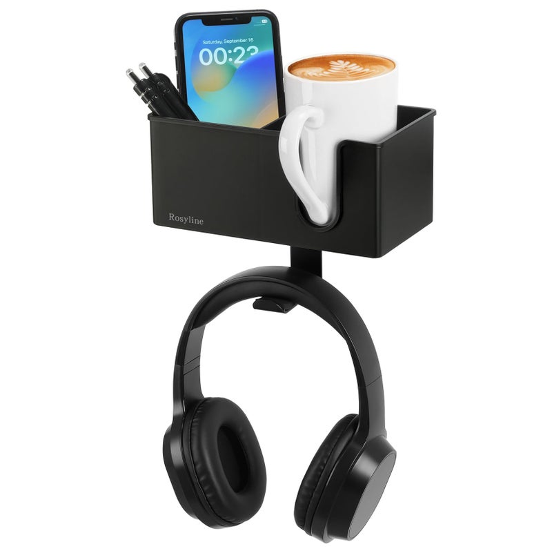 ROSYLINE ROSLINE 3-in-1 Clip-on Desk Organizer - Pen, Headphone, and Cup Holder for Expanding Office and Gaming Space (Black) - Image 1